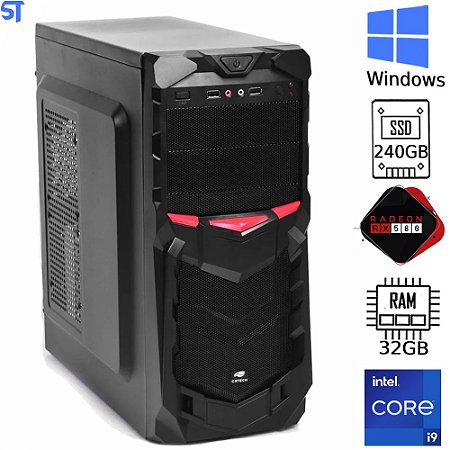 Computador Core i9-10900KF - Memória Ram 32gb - HD SSD 240GB - Placa de Vídeo RX 580 8GB GDDR5 256Bits - Windows