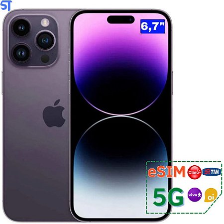 iPhone 14 Pro Max Apple (256GB) Modelo A2651 Roxo-Profundo, Tela de 6,7", 5G e Câmera de 48MP- Chip Virtual