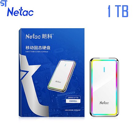 SSD Externo 1Tb Gamer Rgb LED Netac Usb-C | USB 3.2 Gen 2 | Leitura 550 Mb/S Gravação 510 mb/s