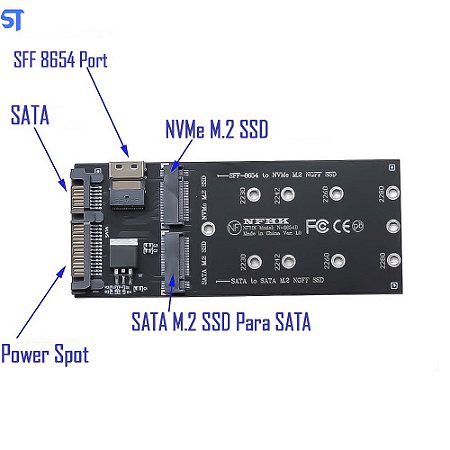 Placa Adaptadora de SATA Para M.2 Sata SSD e M.2 NVME - SFF-8654