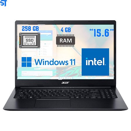 Notebook Acer Aspire 3 Intel N4020 Dual Core, 4GB RAM, SSD 128GB, 15.6 HD, Windows 11, Office, Preto - A315-34-C2BV