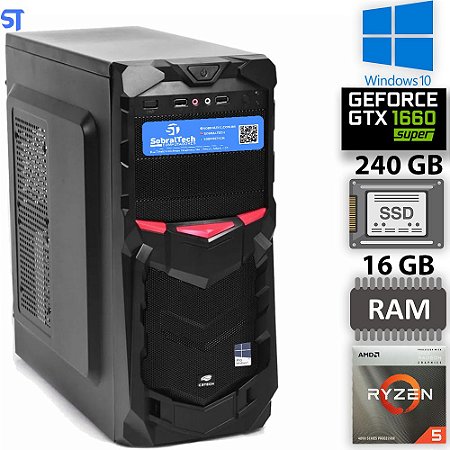 Computador Gamer Ryzen  5 4600G- HD SSD 240GB -Memoria 16GB DDR4 King- Placa de Video GTX 1660, 6GB Super