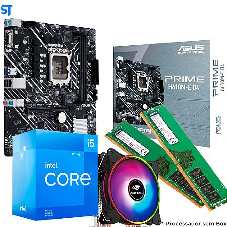 Kit Upgrade Gamer Montagem Placa Mãe 12ª Geração H610M+ Processador Core i5 12400F + Memória Ram 16GB DDR4 Dual Channel