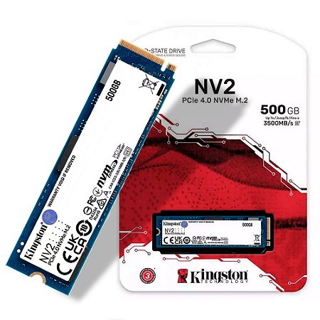 SSD M.2 Kingston NV2 500GB / NVMe PCIe 4.0 x4, Gen4- (SNV2S/500G) Leitura 3500MB/s, Gravação 1300MB/s - SNV2S/500G