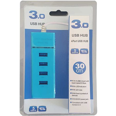 HUB USB 3.0 4 Portas Super Speed 5GBps Slim com Indicador LED - Branco