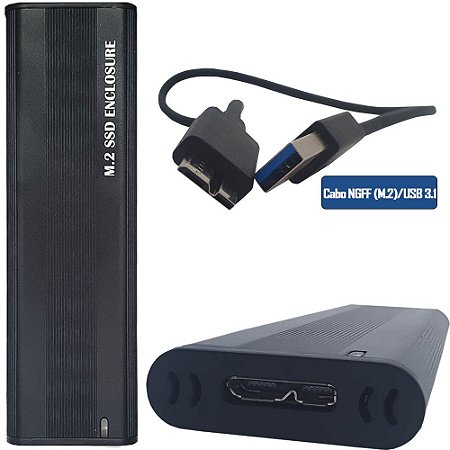 Case Externa Portatíl Para SSD M.2 SATA Em Alumínio Com Cabo NGFF (M.2)/USB 3.1