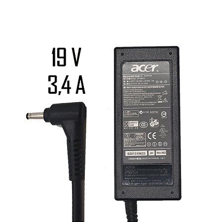 Fonte Notebook Acer 19v 3.4a Pa-1900-04 Plug Pino Fino (3,0 x 1,7mm)