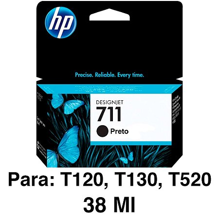 Cartucho de Tinta HP DesignJet 711 | T120, T130, T520 | 38ml Preto HP Original - CZ129AB
