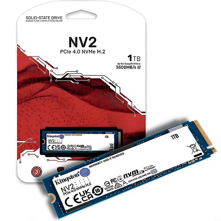 SSD M.2 Kingston NV2 1TB / NVMe PCIe 4.0 x4, Gen4- (SNV2S/1000G) Leitura 3500MB/s, Gravação 1300MB/s - SNV2S/1000G
