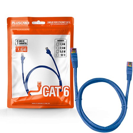 Cabo de Rede Cat.6 PC-ETH6U25BL 2.5 Metros Patch Cord PlusCable - Azul