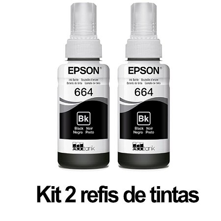 Kit 2 Refil de Tinta Epson 664 Preto T664120 AL Original - Rende até 4.000 Paginas Para Ecotank L110 / á L395 / L495