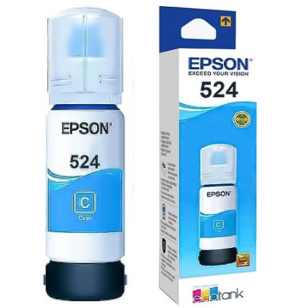Refil de Tinta Epson 524 Cyano CY 70ML Original T524120 Pigmentada Rendimento 6.000 Páginas L15150/ T524220/ T524320