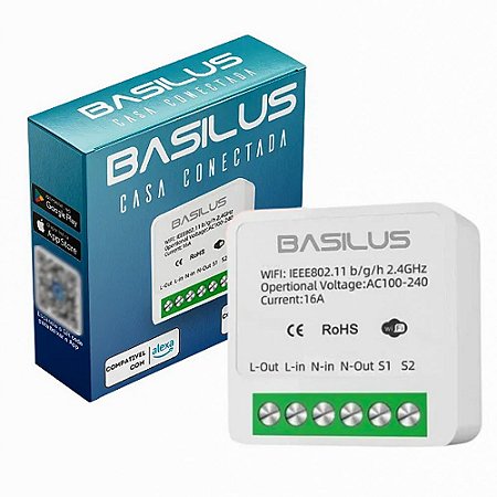 Mini interruptor Inteligente 16A AC100V-240V 50Hz/60Hz Compatibilidade com Alexa e Google Assistent - Basilus