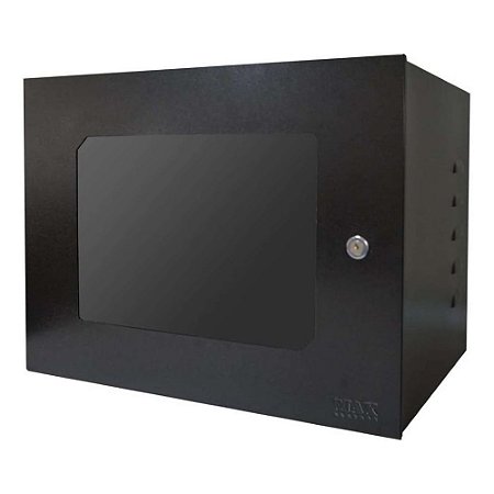 Mini Rack 19 Polegada 8u 350mm Porta Acrílica Com Fechadura, Max Eletron Preto 3046