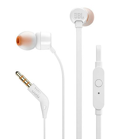 Fone de Ouvido JBL Tune 110 intra-Auriculares Branco - JBLT110WHT Com Microfone