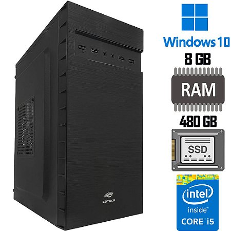 Computador Core i5- 10400-4.3GHz- HD SSD 480GB - Memória 8GB 2666 Mhz- GaB MT32BK Com 8 Portas USB Windows10