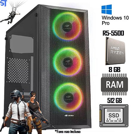 Computador Gamer AMD Ryzen 5-5500 Placa De Vídeo GTX1050-4GB SSD-240-Kingston 8GB-RAM Fonte-500W Gab-220BK