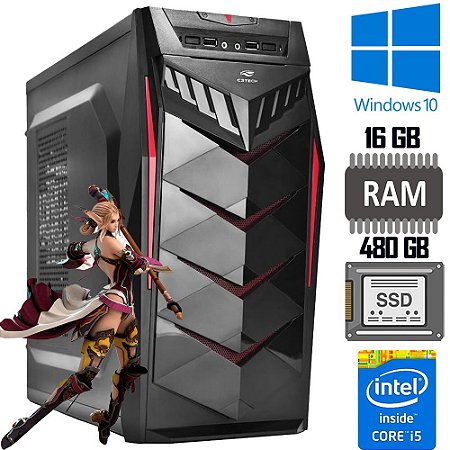 Computador Gamer Intel Core i5, HD SSD 480GB, Memória RAM 16GB, Placa Vídeo 1GB, Fonte Real 500W