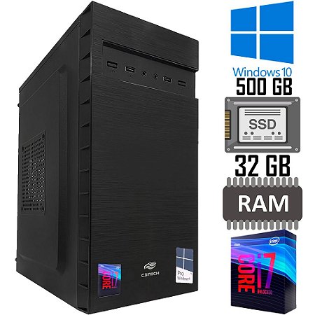 Computador Gamer Core i7-9700K, RAM 32GB, Placa Mãe H110M GD4, HD SSD NVME 500GB, Placa de Vídeo 2GB, GAB. MT-32BK