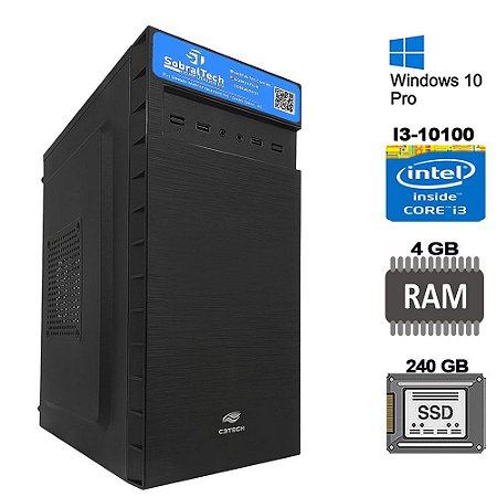 Computador Core I3-10100 3,6Ghz, Memoria 4GB 2400MHz DDR4, SSD Kingston 240 GB - Windows 10