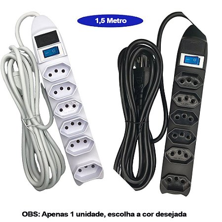 Extensão Elétrica Com Fusível de 6 Tomadas 1,5 Metro Knup SL7606 Cor