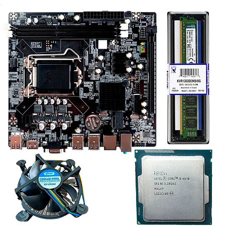 Kit Upgrade Montagem Placa Mãe H81 + Processador Core i5-4570 + Memória Ram 8GB DDR3 + Cooler Para Processador KP-VR302