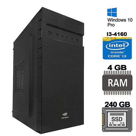 Computador Core i3 4160,SSD 240GB, Memória 4GB DDR3, GaB MT32BK, Windows, Mouse Pad Brinde
