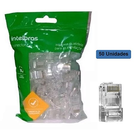 Plug Conector RJ45 Conex 1000 RJ45 CAT6 Gigabit Intelbras- (Pacote Com 50 Unidades)