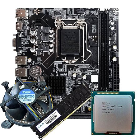 Kit Para Montagem de Computador, Placa Mãe GT-H61, Processador Core i3- 3220, Memória 8GB DDR3, Cooler Para Processador