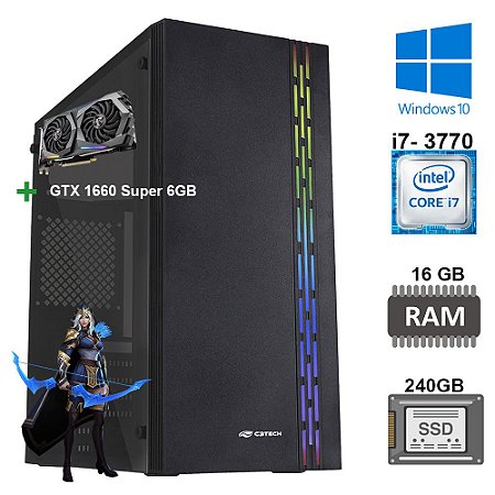Computador Gamer Core i7- 3770 3.4Ghz, 16GB RAM, SSD 240GB, HD 1TB, Fonte Real 500W, Geforce GTX 1660 Super 8GB
