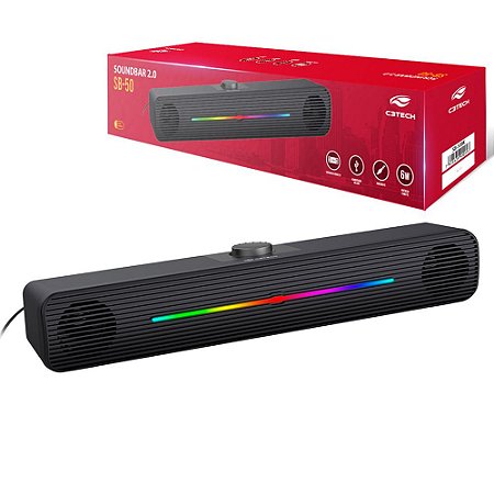 SoundBar 2.0 6W Conexão P2 Alimentação USB Drive 50mm C3Tech SB-50BK  Preto