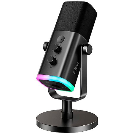 Microfone Fifine AM8 Dinâmico Xlr/USB Para Podcasts, Transmissão De Jogos, RGB, Conector P2 , Suporte De Mesa, Preto