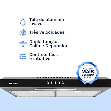 Depurador De Ar Slim Suggar 60cm Preto Dps162pt - 220 Volts