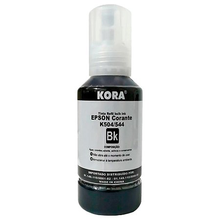 Tinta Refil Bulk Ink Compatível Epson 504/544 BK Preto Corante 70ML Kora MasterPrint- Para Ecotank L3150 / L3110 / L3250