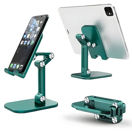 Suporte De Mesa Para Smartphones e Tablets, Ajustável e Dobrável - Verde
