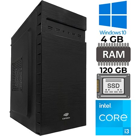 Computador Core i3-2100, Memória RAM 4GB, SSD 120GB, GT-H61 Com Slot M2, Rede Gigabit, MT-32BK, Windows, MousePad Brinde