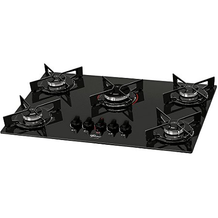Fogão Cooktop 5 Bocas Fischer 5Q FIT LINE Gás Mesa Vidro Preto BIVOLT