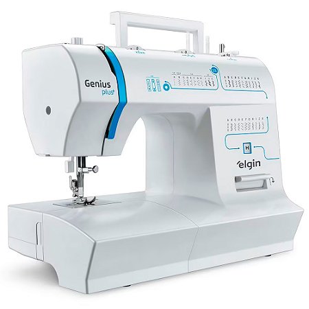 Máquina de Costura Portátil Elgin Genius Plus JX-4035-2 Branca e Azul, 220V