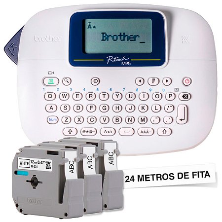 Rotulador Eletrônico Branco Portártil Brother PT M95WTBP Com 3 Fitas M231