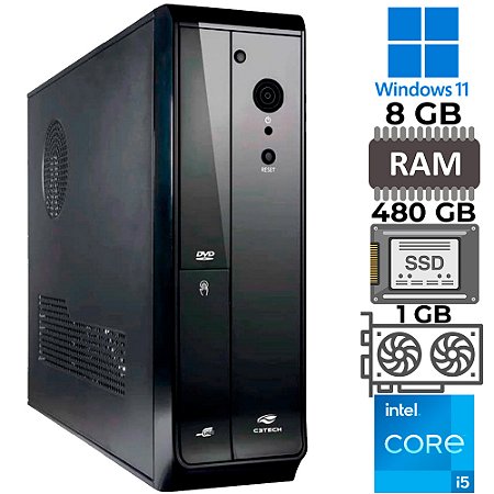 Computador Core I5-10400F, RAM 8GB DDR4, SSD 480, GT-H510 M2, Rede Gigabit, Placa de Vídeo 1GB, Gab Slim, Windows 11