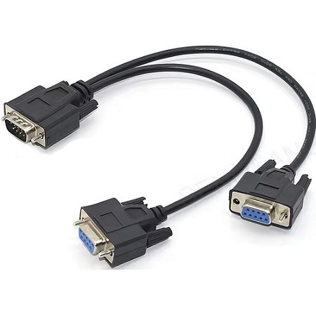 Cabo Serial 9 Pinos, 1 Macho x 2 Femeas, 30 Centímetros, RS323 DB9 - Preto