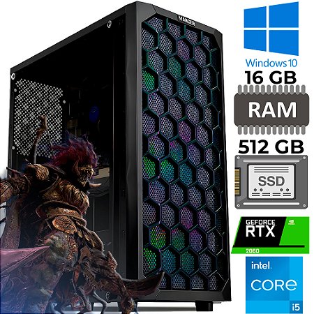 Computador Gamer Core i5 8500, SSD 512GB, 16Gb RAM, Placa Vídeo 6GB, GDDR6, 192-BIT RTX 2060,H310CM-HG4 DDR4