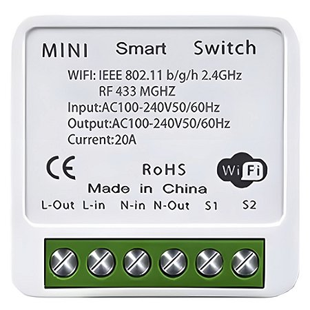 Mini Switch Para Interruptor Inteligente 100-240V, 20A Compatível Com Google Assistant e Alexa- Tuya