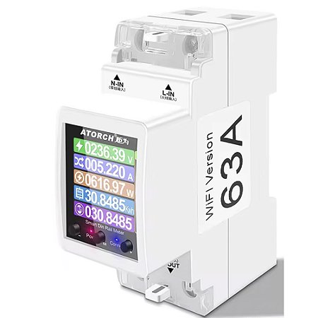 Disjuntor Inteligente Wi-Fi Tuya, Medidor de Energia, Compativel Com Smart Life, 63A- Atorch