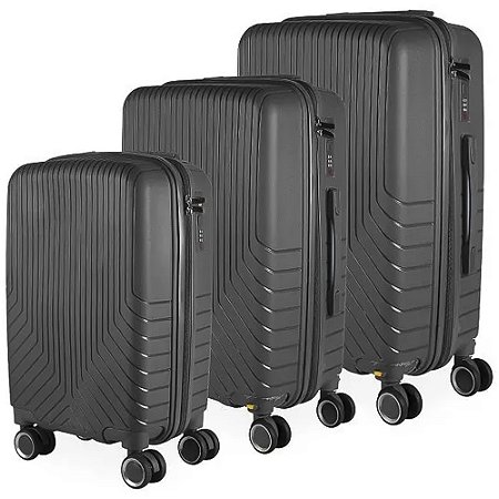 Conjunto de Malas Polipropileno 3 Peças P, M, G Rodas 360 - Canadá (Preto)