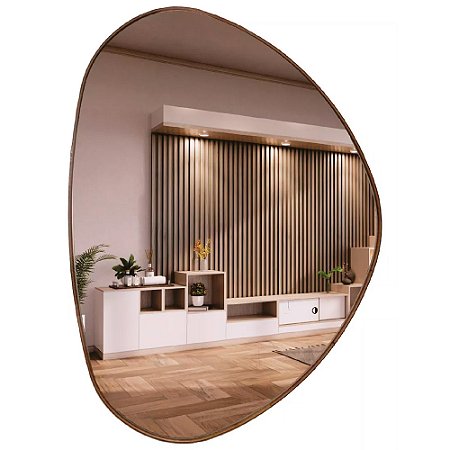 Espelho Decorativo Organico Com Borda Em Lamina De Madeira M