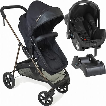Carrinho de Bebe Infantil, Com Berço de Passeio Moises Reversível e Bebê Conforto Base Auto Napoli Galzerano, Preto