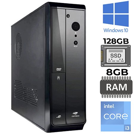 Computador Slim Core I3-3240 - 8GB RAM - SSD 128GB - Gab C3Tech Slim, Windows 10, Com MousePad Brinde