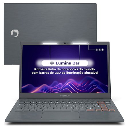 Notebook Positivo Vision C14 Celeron 4GB 128GB eMMC, Wind 11, Lumina Bar, Tela 14" HD Antirreflexo, Tecla Link – Cinza