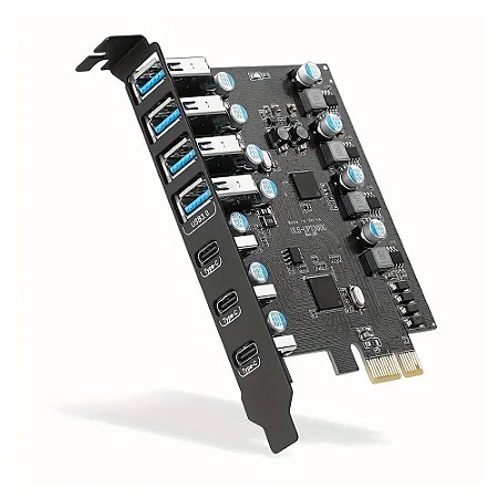 Placa PCI-Express Com 7 Portas USB, 3 Portas USB-C e 4 Portas USB 3.0